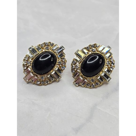 Vintage 80's Art Deco Crystal Embellished Earrings - Picture 1 of 6